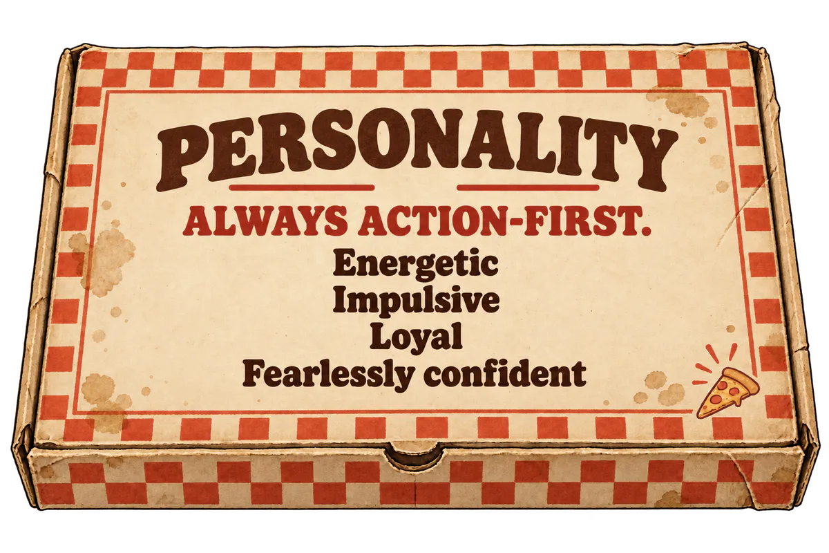 Personality. Always action-first. Energetic, impulsive, loyal, and fearlessly confident.